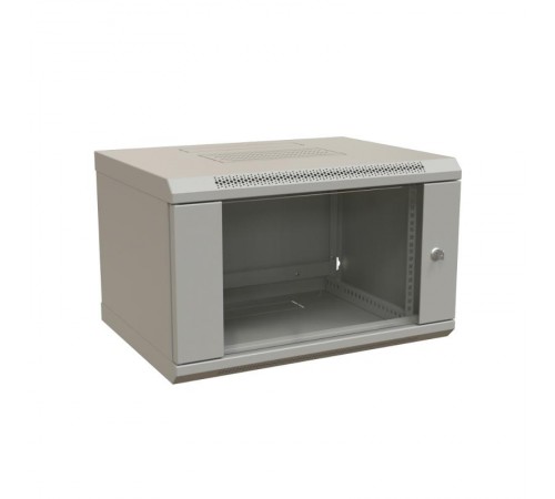 WR-TW-0645-GP-RAL7035 Шкаф настенный 19-дюймовый (19"), 6U, 367x600х450мм, стекл. дв.,, цвет серый (RAL 7035) (разобранный)  520992  WRLine