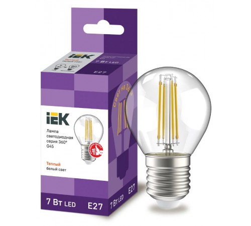 Лампа светодиодная G45 шар прозрачная 7Вт 230В 3000К E27 серия 360°  LLF-G45-7-230-30-E27-CL  IEK