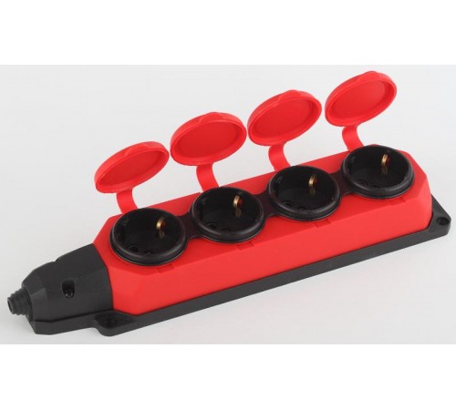 K-4e-RED-IP44 ЭРА Колодка каучуковая с/з 4гн 16A IP44 красная  Б0044553  ЭРА