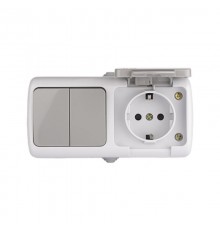 Мурманск Блок  розетка 1-м 16А с заземлением с крышкой + 2-кл выключатель IP54 серый EKFEFRV16-052-30-540EKF