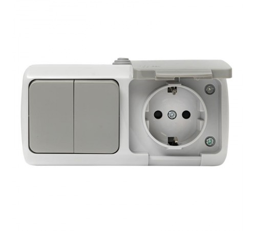 Мурманск Блок  розетка 1-м 16А с заземлением с крышкой + 2-кл выключатель IP54 серый EKFEFRV16-052-30-540EKF