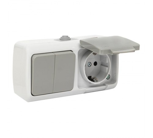Мурманск Блок  розетка 1-м 16А с заземлением с крышкой + 2-кл выключатель IP54 серый EKFEFRV16-052-30-540EKF