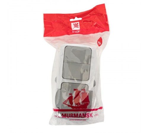 Мурманск Блок  розетка 1-м 16А с заземлением с крышкой + 2-кл выключатель IP54 серый EKFEFRV16-052-30-540EKF