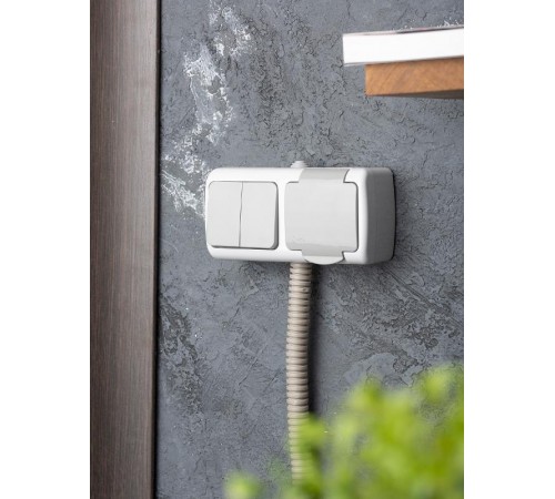 Мурманск Блок  розетка 1-м 16А с заземлением с крышкой + 2-кл выключатель IP54 серый EKFEFRV16-052-30-540EKF