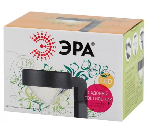 Cветильник садовый декоративный SL-PL42-DMD на солнечной батарее, пластик, черный, 42 см  Б0007511  ЭРА