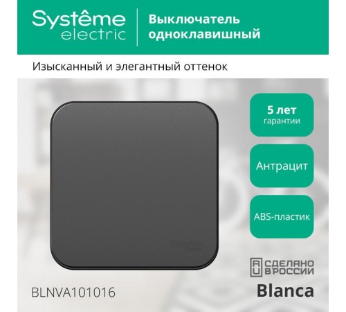 Blanca Антрацит О/У с изолирующей пластиной Выключатель 1-клавишный 10А, 250B  BLNVA101016  SE