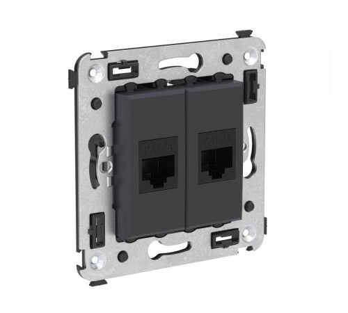 Компьютерная розетка RJ-45 без шторки в стену, кат.6А двойная, "Avanti", "Черный матовый"  4412674  DKC