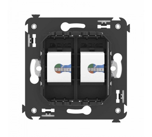 Компьютерная розетка RJ-45 без шторки в стену, кат.6А двойная, "Avanti", "Черный матовый"  4412674  DKC