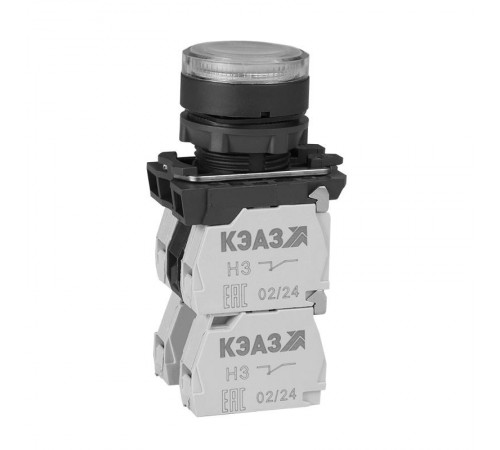 Кнопка КМЕ4111мЛ-24В-белый-1но+1нз-цилиндр-индикатор-IP40  354396  КЭАЗ