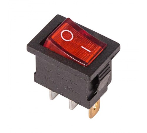 Выключатель клавишный 250V 6А (3с) ON-OFF красный с подсветкой Mini  36-2150  REXANT