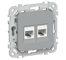 FLITE Розетка 2-ая RJ45/RJ11 кат.5Е/3 UTP РКТ5е/3-2-0-ФлС серый  FI-KT22-1-K03  IEK