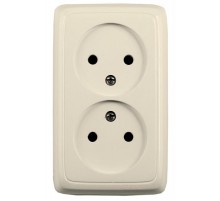 Розетка открытой установки, двухместная, со шторками, цвет слоновая кость  РА16-142-01  HEGEL