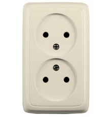 Розетка открытой установки, двухместная, со шторками, с монтажной пластиной, цвет слоновая кость  РА16-146-01  HEGEL