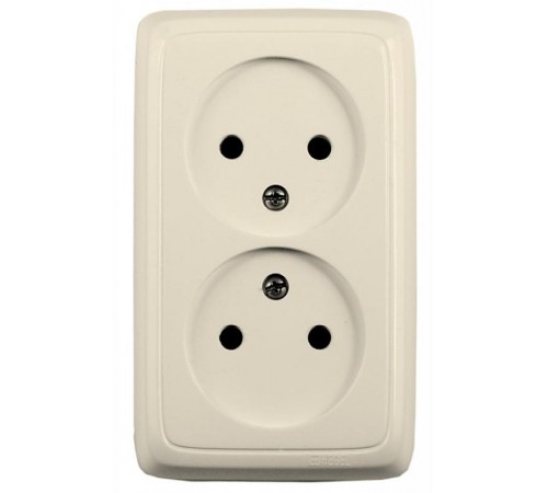 Розетка открытой установки, двухместная, со шторками, цвет слоновая кость  РА16-142-01  HEGEL
