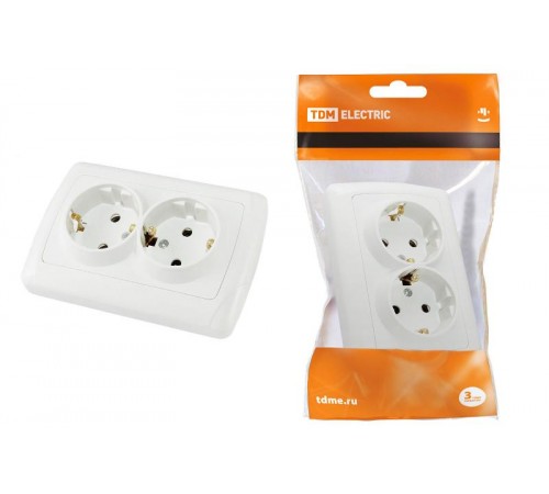 Розетка двойная 2П+3 16А 250В белая "Онега"   SQ1805-0018  TDM