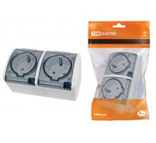 Розетка двойная 2П+3 открытой установки IP54 16А с прозрачной крышкой белая "Селигер"  SQ1818-0009  TDM