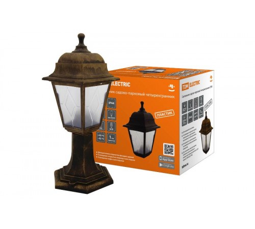 Светильник садово-парковый НТУ 04-60-001 четырехгранник, стойка, пластик, расс.пластик, бронза  SQ0330-0775  TDM