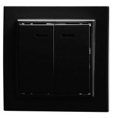 Выключатель 2-клавишный c индикатором, 250V, 10А, серия Эрна, PSW10-9002-03, черный  39471  STEKKER
