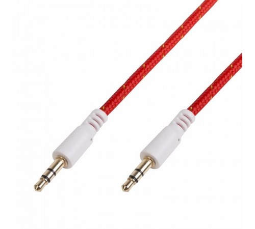 Аудиокабель AUX 3.5 мм в тканевой оплетке 1 м красный  18-4076  REXANT