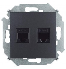 Simon 15 Графит Розетка компьютерная двойная RJ45 кат.5e (AMP)  1591552-038  Simon