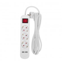 Удлинитель STANDARD 3 гнезда, 3м, 3х1,0мм, с/з, с выключателем, 2 USB, белый  13-4016  REXANT