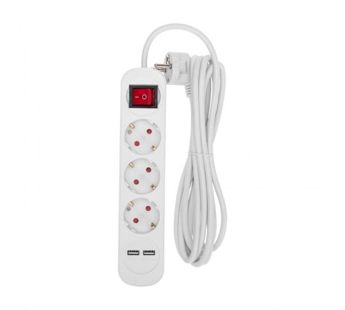 Удлинитель STANDARD 3 гнезда, 3м, 3х1,0мм, с/з, с выключателем, 2 USB, белый  13-4016  REXANT