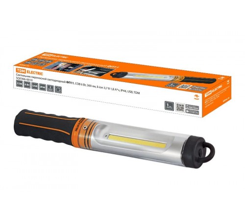 Светильник переносной светодиодный ФП11, COB 6 Вт, 360 лм, li-ion 3,7 В 1,8 А*ч, IP44, USB,  SQ0306-0010  TDM