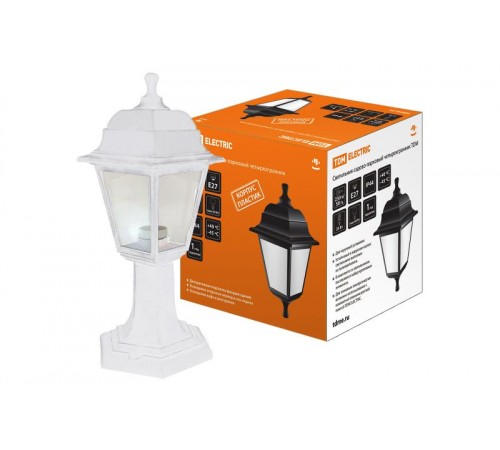 Светильник садово-парковый НТУ 04-60-001 60Вт ЛН/КЛЛ/LED Е27 IP44 четырехгранник, стойка, пластик, белый  SQ0330-0735  TDM