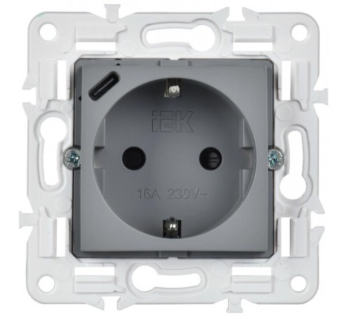 SKANDY Розетка с заземлением с защитными шторками 16А с USB C 18Вт SK-R17Gr серый   SK-R14-16-U14-018-K03  IEK