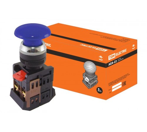 Кнопка AEА-22 "Грибок" синий d22мм 1з+1р   SQ0704-0017  TDM