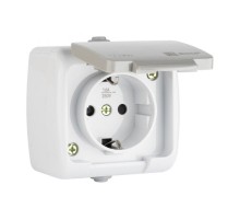 Мурманск Розетка 1-местная 16А с заземлением с крышкой IP54 серый с защитными  шторками EKF  EFR16-029-30-54  EKF