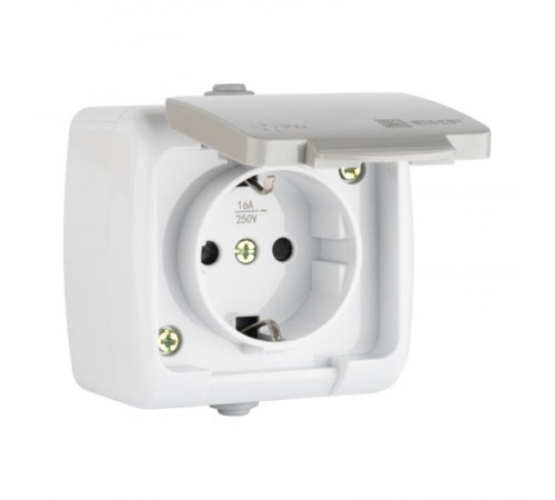 Мурманск Розетка 1-местная 16А с заземлением с крышкой IP54 серый с защитными  шторками EKF  EFR16-029-30-54  EKF