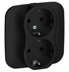 FLITE Розетка 2-ая с заземлением без шторок 16А РС12-0-А-ФлЧ черный  FI-R21A-16-K02  IEK