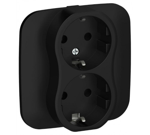 FLITE Розетка 2-ая с заземлением без шторок 16А РС12-0-А-ФлЧ черный  FI-R21A-16-K02  IEK