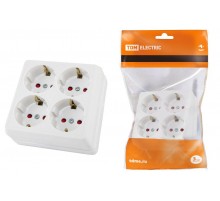 Розетка четырехместная 2П+3 открытой установки IP20 16A с защитными шторками белая "Ладога"  SQ1801-0123  TDM