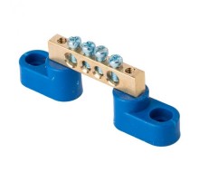 Шина "0" N (6х9мм) 4 отверстия латунь 2 синих угловых изолятора EKF PROxima  sn0-2-63-04  EKF