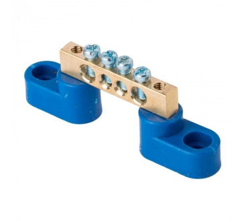 Шина "0" N (6х9мм) 4 отверстия латунь 2 синих угловых изолятора EKF PROxima  sn0-2-63-04  EKF