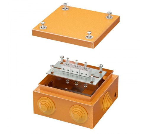 Коробка распределительная стальная FS огн.,IP55,150х150х80мм,6р, 450V,6A, 4мм.кв. с кабельными вводами и клеммниками  FSB31604  DKC