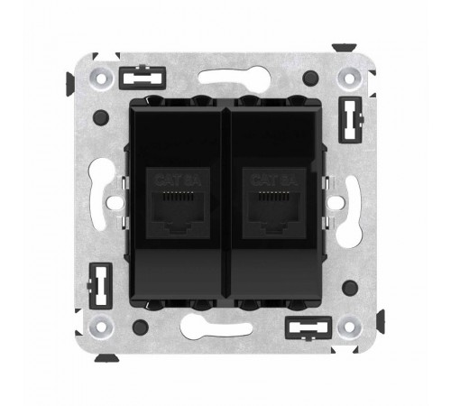 Компьютерная розетка RJ-45 без шторки в стену, кат.6А двойная, "Avanti", "Черный квадрат"  4402674  DKC