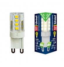 Лампа светодиодная LED-JCD-3W/3000K/G9/CL GLZ09TR LED, прозр 3000К  UL-00006746  Uniel