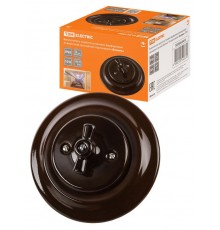 Выключатель скрытой установки фарфоровый поворотный проходной с ручкой (бантик) 10А коричневый "Боло  SQ1820-0416  TDM