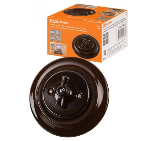 Выключатель скрытой установки фарфоровый поворотный проходной с ручкой (бантик) 10А коричневый "Боло  SQ1820-0416  TDM