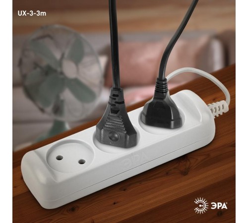Удлинитель Россия UX-3-3m Удлин-ль без заземл., 1300Вт, 3гн, 3м  Б0035748  ЭРА