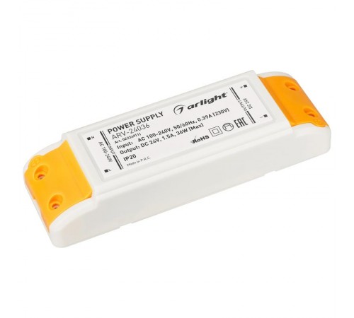 Блок питания ARV-24036 (24V, 1.5A, 36W)  022369(1)  Arlight