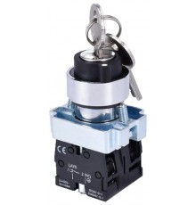 LAY5-BG33, 2НО, на 3 положения замок с ключом I-O-II, хром, d22мм, переключатель  (ЭТ)  ET012095  Электротехник