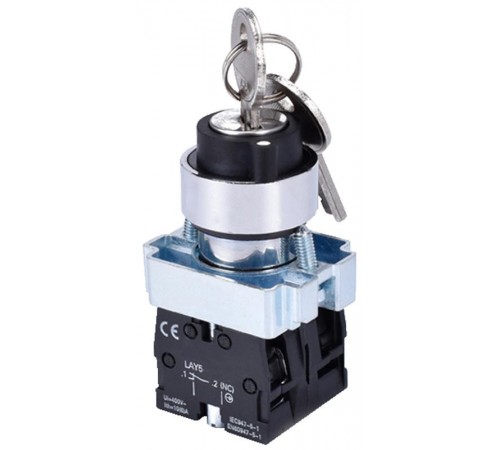 LAY5-BG33, 2НО, на 3 положения замок с ключом I-O-II, хром, d22мм, переключатель  (ЭТ)  ET012095  Электротехник