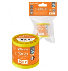 Припой ПОС 61, трубка с канифолью, ГОСТ 21931-76, 2 мм, 200 г, катушка, инд. упак., "Алмаз"  SQ1025-1804  TDM