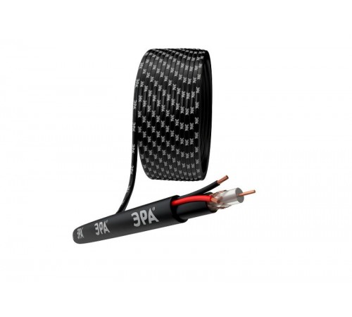 Кабель для аналогового видеонаблюдения K-0.75-PE КВК-П-2 +2x0,75 мм, бухта 200 метров, чёрный  Б0052735  ЭРА