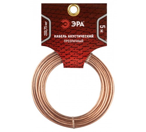 Акустический кабель ЭРА 2х0,75 мм2 прозрачный, 5 м   Б0059297  ЭРА