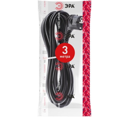 U-3x1-3m-B Шнур питания с вилкой с/з ПВС 3x1 3м черный (50/1500)  Б0048701  ЭРА